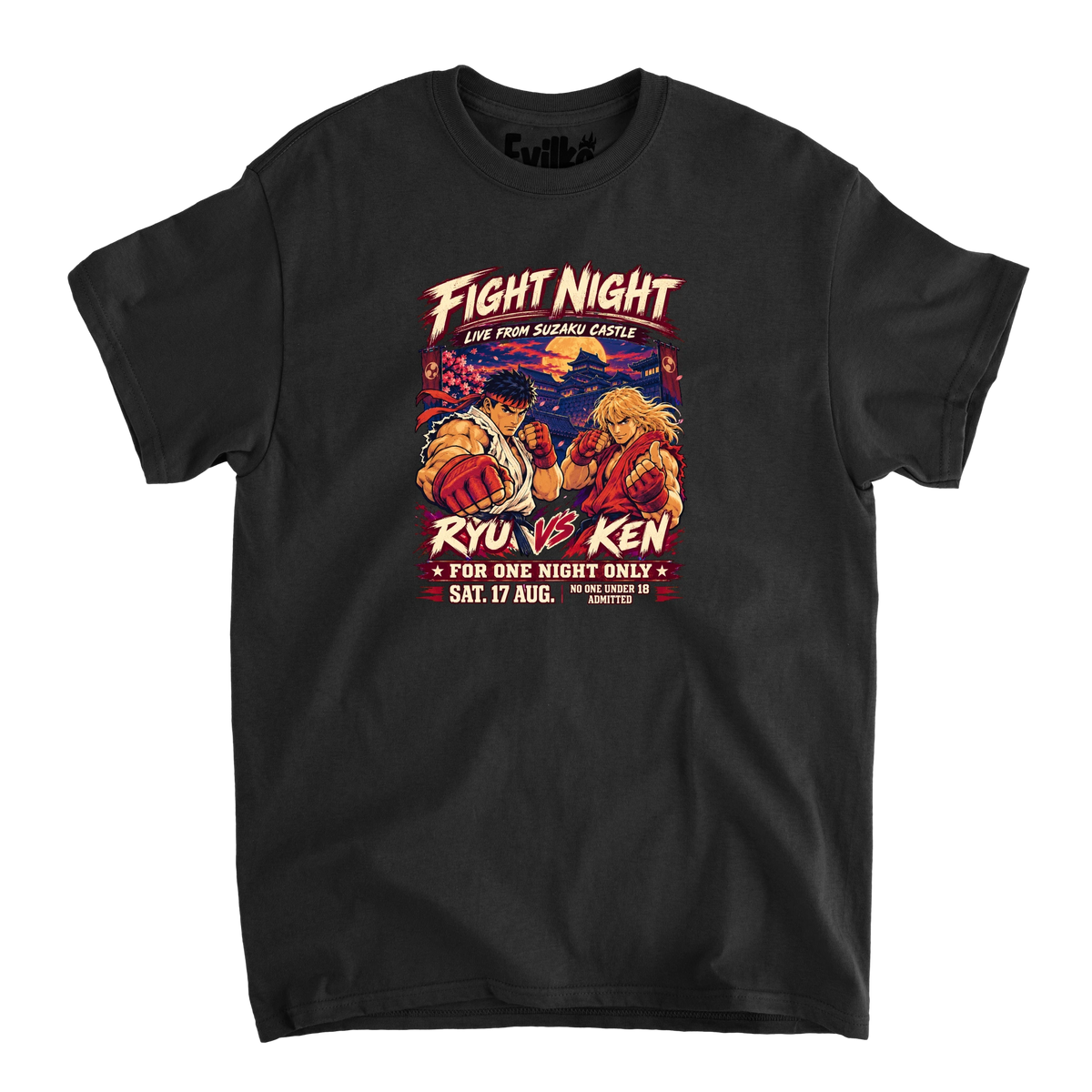 Ryu vs Ken Fight Night — Mens Tee — Black — Front