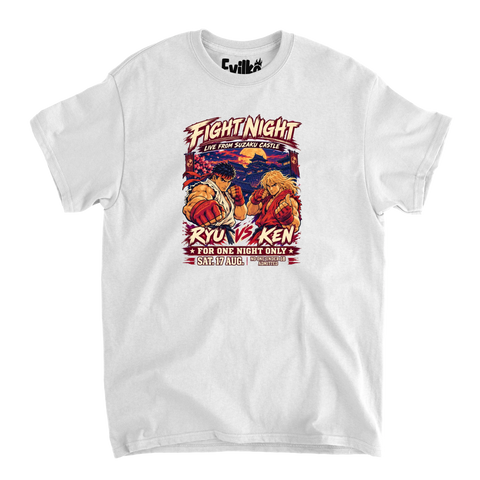 Ryu vs Ken Fight Night — Mens Tee — White — Front