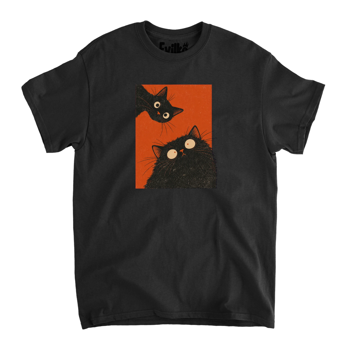 Two Curious Black Cats — Mens Tee — Black — Front