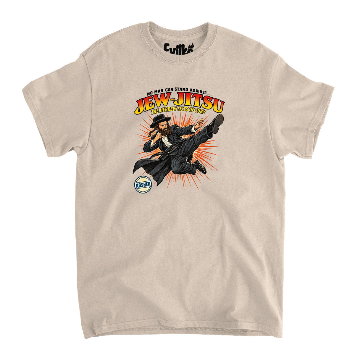 Jew Jitsu Comic — Mens Tee — Sand — Front