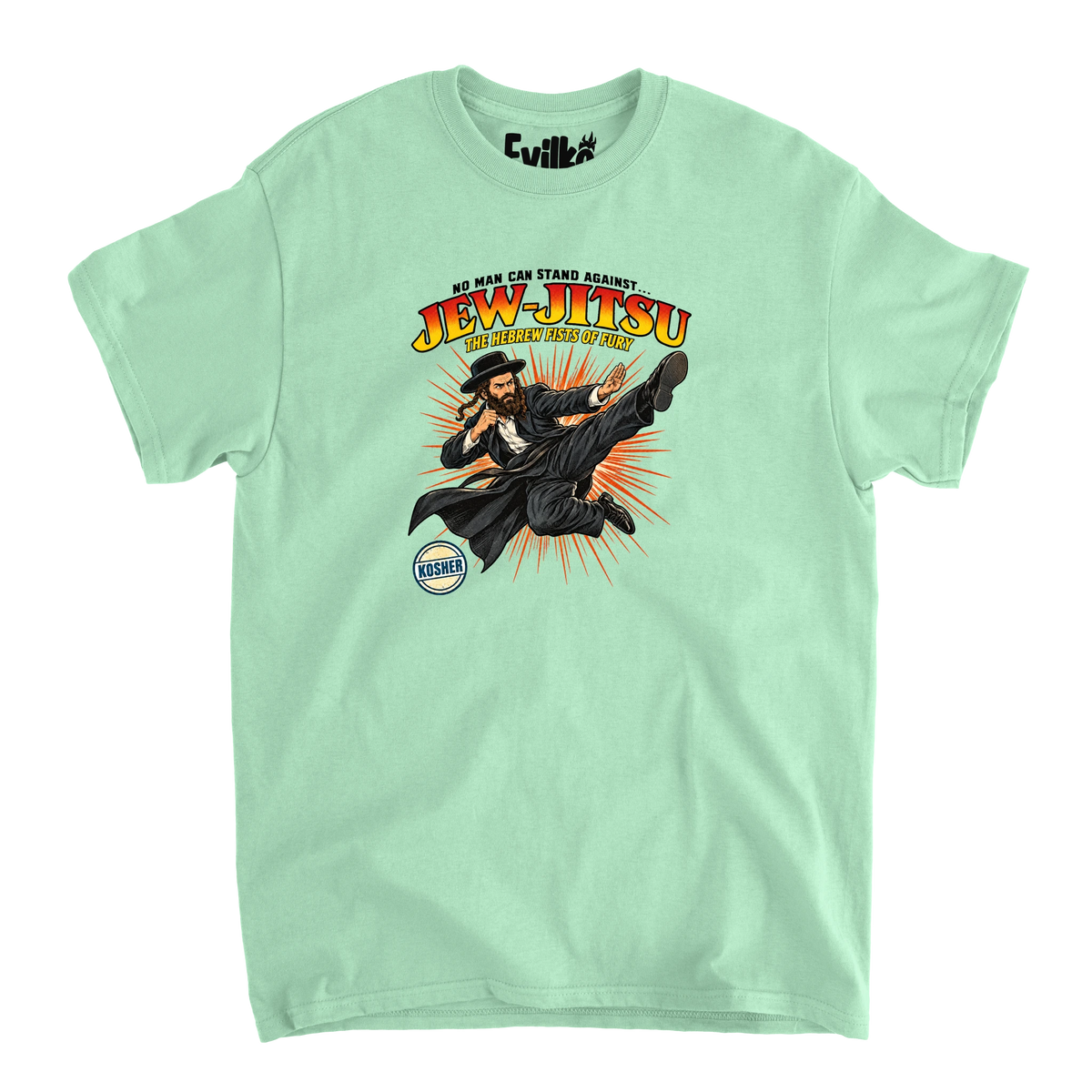 Jew Jitsu Comic — Mens Tee — Mint — Front