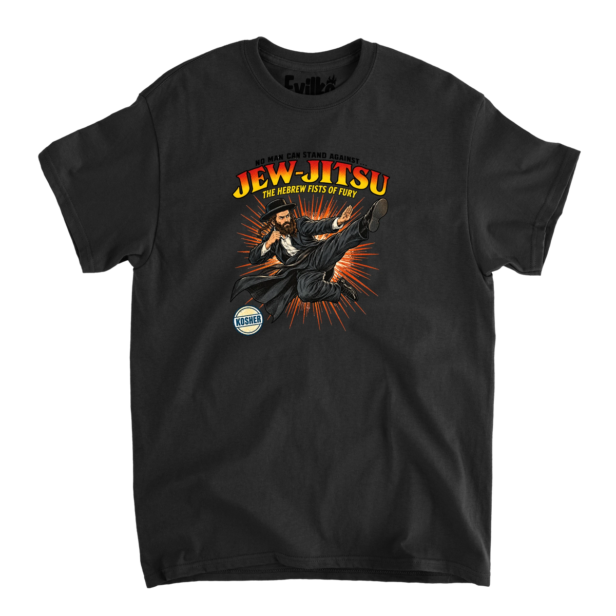 Jew Jitsu Comic — Mens Tee — Black — Front