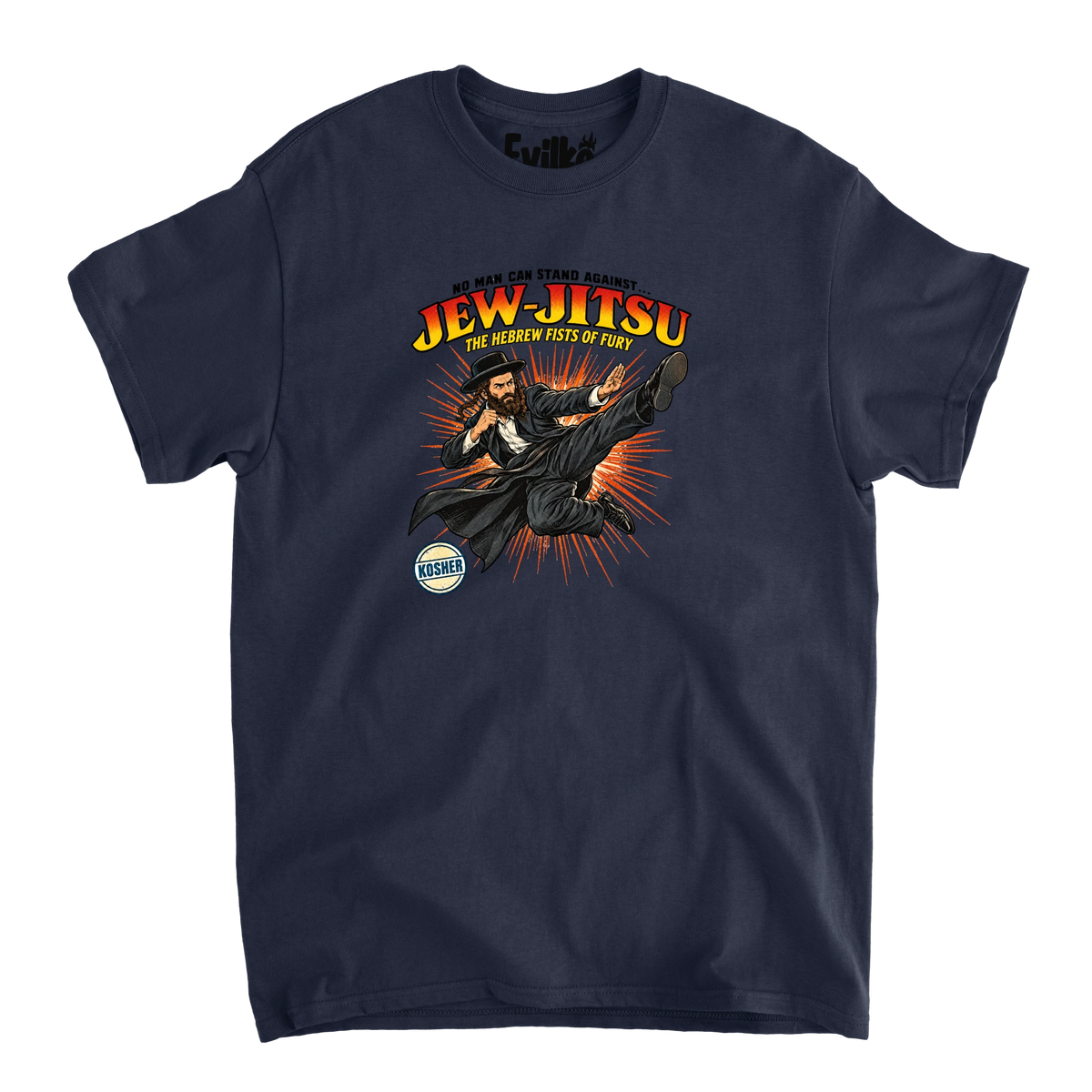 Jew Jitsu Comic — Mens Tee — Navy — Front