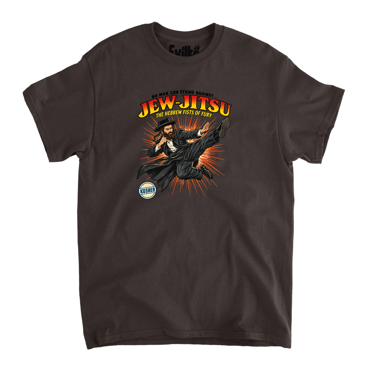 Jew Jitsu Comic — Mens Tee — Dark Chocolate — Front